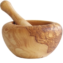 Mortar and pestle in olive wood